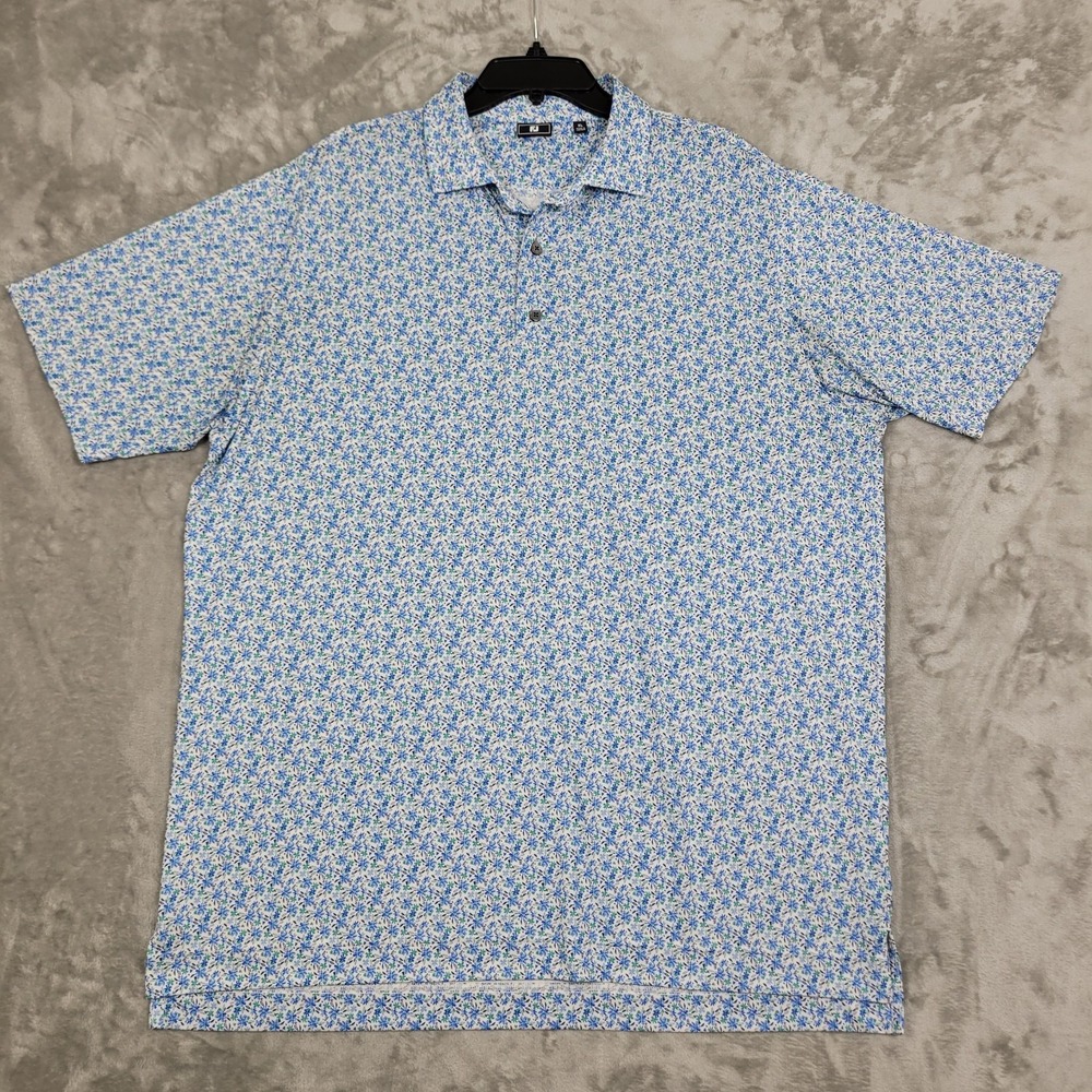 FootJoy Mens Golf Polo Shirt XL Blue White Floral Print Performance Athletic